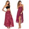 Skirts Comfortable Boho Skirt Women Bohemian Style Women's Retro Print Flowy Hem Halter Midi Dress Versatile Two-way Wear