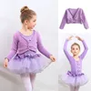 Filles Ballet Dance tutu robe enfants enfants courts / longues manches tulle bowknot gymnastique justaucorps banc de balle core d'anniversaire porteur 240426