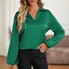 Frauenblusen Mode Casual Cut Out Solid Pullover Bluse Frauen lose Frauen Satin-Hemd Langarm Office Lady Tops 30330