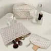 Bolsas de cosméticos Bolsa de higiene pessoal feminino com zíper bolsa acolchoada algodão estampado floral grande capacidade feminino