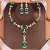 Boucles d'oreilles de collier Set Green Crystal African Jewelry Square Drop pour femmes Luxury Zircon Bridal Accessoires