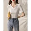 Women's Polos Polo Shirts Slim Knitted Female Tee Plain T-shirts Korean Style Aesthetic Pulovers Casual Tops Short Sleeve Luxury