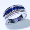 Choucong Nieuwe aankomst Hot Sale mode sieraden 10kt wit goud vullen prinses gesneden blauw saffier cz diamanten mannen trouwring ring voor liefde 190m