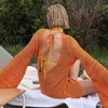 Siatka długie rękawy osłonę kąpielową w stałym kolorze luźne grzywne wykończenia koszulki górne strój kąpielowy swobodny bikini 2024