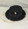 Luxury Black Cap Female British Wool Hat Fashion Party Flat Top Hat Chain Strap and Pin Fedoras For Woman for a Streetstyle Shoo5515130