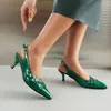 Scarpe eleganti blapunka tacchi gattini rossi per donne punk multi fibbie imbracatura décolletono eleganti scarpe in pelle vernice di punta verde appuntite