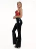 Kadın Pantolon Kadın Parlak Patent Deri Bodycon Flare Ladies Yüksek Bel Elastik Band Pu Bell-Alt Pantolon Moda Özel