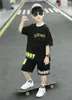 2024 Fashion SummerTeenage Boy Clothes Boys pour 312 ans short de tshirt décontracté coréen 2 pcs Funny Cartoon Sports Costume 240430