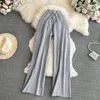 Damesbroek Winter Casual Wide Been Long Women Hoge taille Losse platte vaste brede breadcloth elastische katoen drawstring