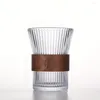 Mokken 1 pc 300 ml glazen koffie mok walnootbeker met houten mouw Japanse stijl streep drinkware cadeaus thee bier latte