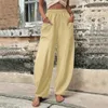 Bawełniane lniane luźne spodnie dla kobiet mody mody kieszonkowe spusty wysokie elastyczne talia długa vintage letnia żeńska ubrania 240428