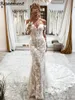 Romantic Long Sleeve Floral Appliques Lace Mermaid Wedding Dresses Off The Shoulder Illusion Back Bridal Gowns Robe De Mariee