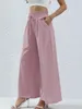 Pantaloni da donna 2024 Pantaloni a pieghe dritti a gamba larga estivi moda donna Rosa Versatile tasca con lacci Lunghezza da donna