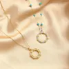 Chains Golden Color Hollow Out Round Shaped Pendant Necklace For Women Girls Delicate Shining Rhinestone Geometric Clavicle
