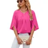 Women's Blouses Women Spring Summer Style Shirts Lady Casual Short Split Sleeve O-Neck Off Shoulder Solid Color Blusas Tops