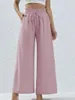 Pantaloni da donna 2024 Pantaloni a pieghe dritti a gamba larga estivi moda donna Rosa Versatile tasca con lacci Lunghezza da donna
