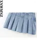 Skirts XNWMNZ Women Fashion Denim Box Pleat Mini Skirt 2024 Woman High Street Waist Side Zipper Female Chic