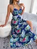 Grundläggande casual klänningar kvinnor sommar avslappnad tryckt kamisol lång kjol Q240430