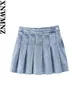 Skirts XNWMNZ Women Fashion Denim Box Pleat Mini Skirt 2024 Woman High Street Waist Side Zipper Female Chic
