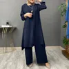 Roupas étnicas de duas peças set muçulmanas moda top calça elegante e sólida camisa longa calça de perna larga manto kaftan