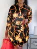 LW Plus Size Dresses Casual Print Shirt Dress Autumn Loose Women Elegant Midi Dress Long Sleeve Fashion Shirt 240425