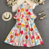 Kadınlar Temel Günlük Elbiseler İlkbahar Yaz Tatil Çiçek Keten Elbise Kadınlar V Yez Fener Kollu Çiçek Baskı Tek Göğüslü Kanatlar Uzun Robe Vestidos 2024