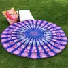 Chiffon Polyester 150cm Round Beach Towel Vacation Seaside Shawl Bath Towel Large Peacock tail printing Swimming Towel For Beach 240422
