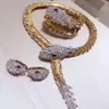Modemärke smycken kubik zirkoniumröd cz ormhalsband smycken set aaa zirkonörhängen tre lager orm armband armband ring 293m