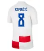2024 Croatie Soccer Jersey Nouveau 2024 Croatie National Team Modric Kovacic Pasalic Giras de football périisique Men Kit Kit Set Home White Away Blue Men Size S-4xl Uniforme