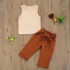 Clothing Sets 1-6Years Kids Baby Girls Clothes Set 2024 Summer Solid Color Sleeveless Tank Crop Tops Bow Pants With Belt Casual Outfits