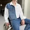 Ежедневная уличная одежда для мужской джинсовая лоскутная рубашка для одежды мода Овернутая воротник
