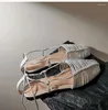 Casual Shoes Woven Hollow Sandals Leather Roman Footbinding Flat Bottomed Footwear Women's Foot Ring Loop Cross Strap Summer