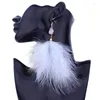 Dangle Earrings Winter Long Crystal Pink Feather Large Plush Pendant Tassel Drop For Women 2024 Trendy Boho Wedding Jewelry
