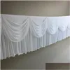 Jupe de table de 10 pieds / 20 pieds de longueur avec colorif g drap glace de soie tissu plinthe de mariage de mariage
