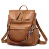 Vintage vrouwen pu lederen rugzak hoogwaardige grote capaciteit reisschouderschooltassen mochila dames solide crossbody tas a1113 241V