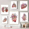 Anatomie Kunst Medizinische Leinwand Malerei Blumen Bio -Herz und Lungenplakate Druckerziehungskrankenhaus Bilder Home Dekoration J240505