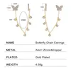 Boucles d'oreilles en peluche zircon goutte de papillon pour femmes micro pave cubique zircone liaison oreille à oreille plaqué en laiton cz bijoux cadeau