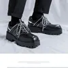 Chaussures décontractées Derby Fashion Lace-Up Hen-up Hauteur de cuir augmentation de la plate-forme augmentée Bneakers noirs