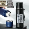 Garrafa de água em aço inoxidável de grande capacidade com copo de tampa de pó de vácuo de póxão ao ar livre Thermos à prova de vazamentos térmicos 240430