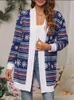 Women's Hoodies Christmas 2024 Autumn/Winter V-Neck Printed Cardigan Fashion Long Sleeve Panel Outwear