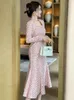 Robes décontractées noble Robe de bal élégante Femmes Sweet Style Woolen Piny Sequin Single Breasted Ruffles Fishtail Robe Party Banquet