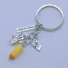 Keychains Teacher's Day Keychain Ruler Triangle Notebook Pencil Pen Holder Compass Pendant Trinket Gift