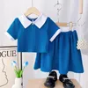 Ensembles de vêtements 2024 Vêtements d'enfants à manches courtes Collier Blue Blue Mirts 2 pièces Designer Girls Set 3-7T