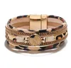 Bracelets enveloppants en léopard pour femmes multicouches de bracelet à imprimé guépard à un animal large avec bijoux de boucle magnétique charme4342260