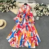 Sıradan elbiseler yaz bohem çiçek şifon sundress tatil plajı seyahat kadın giyim maxi elbise gevşek parti uzun vestidos boho robe 2024