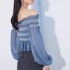 Chemises à cou de couches pour femmes Souces Blusas Sweet Blusas à manches longues Camisas au large de l'épaule Ropa Mujer 2024 Tops japonais printemps d'été