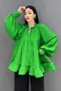 Kvinnors blusar Qing Mo 2024 Summer Green Women Chiffon Shirt Långärmad rufsad hem TOP LOOK SOLID KLÄDER HLX070A