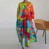 Casual jurken zomer vrouwen maxi jurk kleurrijk printen driekwart mouw ronde nek los