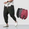 Gevşek Harem Pantolon Mens Pamuk Keten Harajuku Tarzı Düz ​​Renk Vintage Pantolon Sokak Giyim Sweetpants Büyük Boyut 5XL 240429