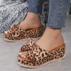 Fashion Bowknot Wedge Sandals For Women Leopard Print Y Platform Sandalias Mujer 2024 Zomer Dikke Sole Slippers Plus Size 240425